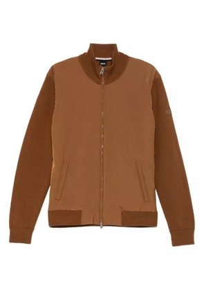 BOSS knitted-panel zip-up jacket - Brown