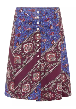 Rabanne paisley-print button-up skirt - V325 blue/burgundy