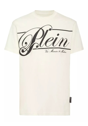 Philipp Plein italic logo-print cotton T-shirt - Neutrals
