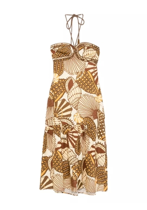 FARM Rio Shell Mix midi dress - Brown
