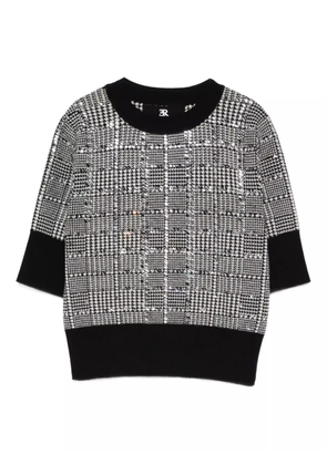 Ermanno Scervino stone-embellished houndstooth T-shirt - Black