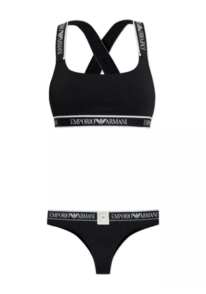 Emporio Armani cross-back logo bra set - Black