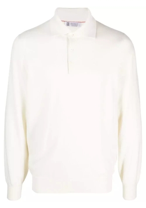 Brunello Cucinelli long-sleeve cashmere polo shirt - White
