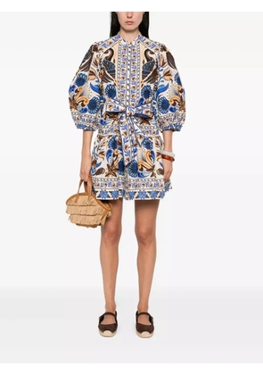 FARM Rio printed belted mini shirt dress - Blue