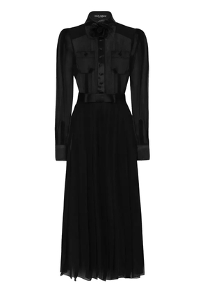 Dolce & Gabbana floral-appliqué silk-blend dress - Black