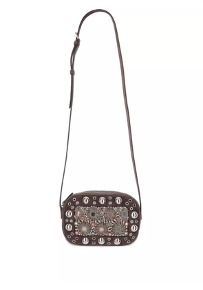 Valentino Garavani Nellcôte mirror-embellished stud-detailed shoulder bag - Brown