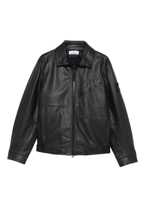 Stone Island panelled zip-fastening leather jacket - Black