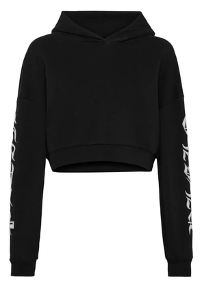 Philipp Plein logo-embroidered cropped hoodie - Black