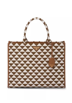 Prada large Symbole embroidered tote bag - Brown