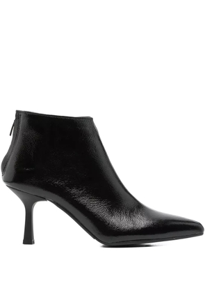 Gisel Moire 75mm pointed-toe leather boots - Black