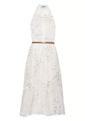 Prada floral-embroidered silk midi dress - White