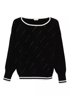 LIU JO stripe-embellished boat-neck sweater - Black