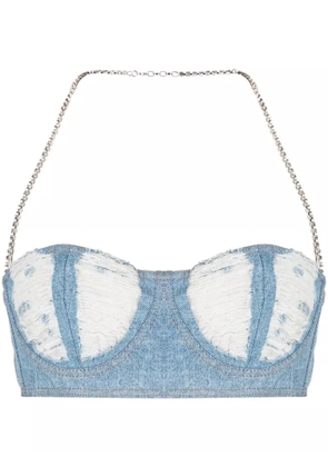 GCDS ribbed washed-denim crop top - Blue