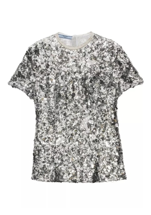 Prada sequin-embellished short-sleeved blouse - Silver