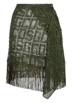 GCDS fringe-detail macramé skirt - Green