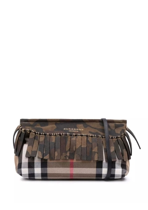Burberry Pre-Owned 2000-2017 House Check Canvas and Suede Camouflage Fringe Clutch with Strap crossbody bag - Brown