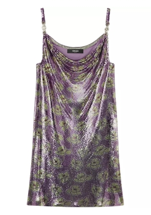 Versace Poppies Metal Mesh mini slip dress - Purple