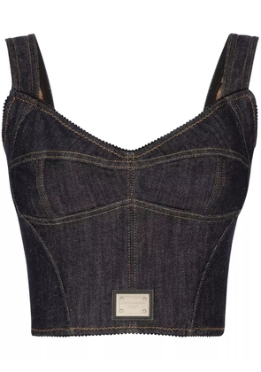 Dolce & Gabbana logo-appliqué cotton-blend top - Grey