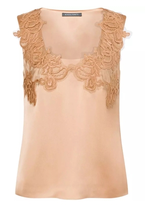 Alberta Ferretti floral-embroidery satin top - Neutrals