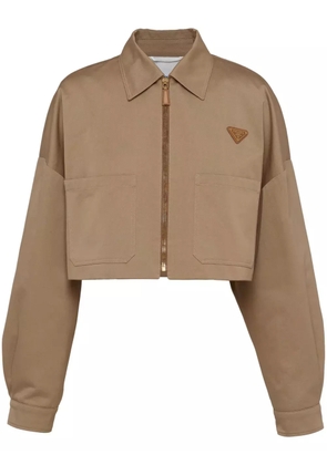 Prada triangle-logo cropped jacket - Neutrals