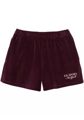 Sporty & Rich logo-embroidered velvet shorts