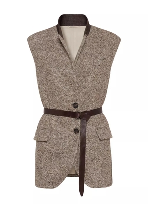 Brunello Cucinelli Flecked belted textured vest - Brown