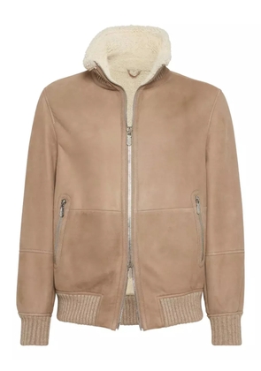 Brunello Cucinelli shearling-collared suede jacket - Brown