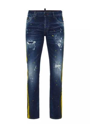 Philipp Plein paint-splatter stripe jeans - Blue