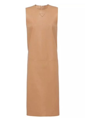 Prada triangle-logo leather shift dress - Brown
