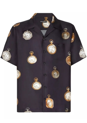 Dolce & Gabbana clock-motif silk shirt - Blue