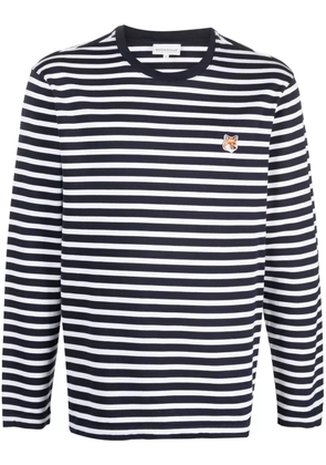 Maison Kitsuné Fox-motif striped cotton T-shirt - Blue