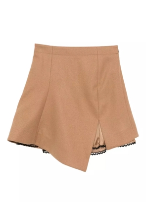 sacai asymmetric lace-trim skirt - Brown
