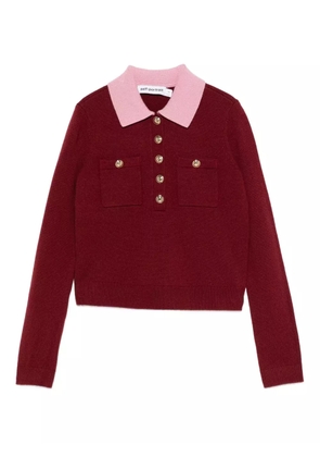 Self-Portrait contrast-collar polo top - Red