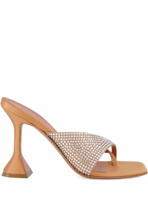 Amina Muaddi 95mm crystal-embellished satin pumps - Neutrals