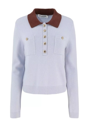 Self-Portrait patch-pockets knitted polo top - Blue