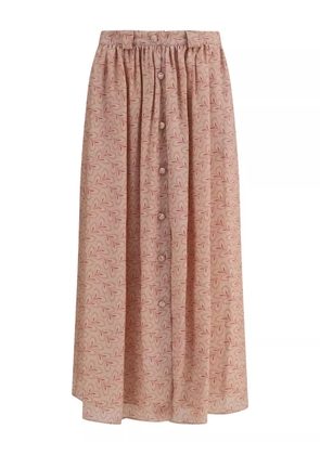 Kristina Ti foliage-print button-front midi skirt - Pink
