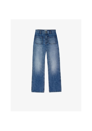 Womens Sandro Patch-Pocket Flared High-Rise Jeans