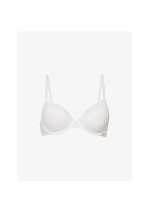 Womens Calvin Klein Sheer Marquisette Floral-Embroidered Stretch-Lace Bra