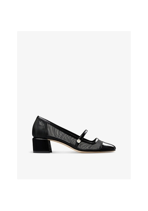 Womens Jimmy Choo Elisa 45 Mesh and Patent-Leather Heeled Courts