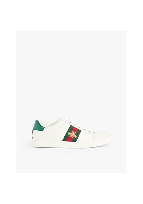 Mens Gucci Ace Bee-Embroidered Leather Low-Top Trainers