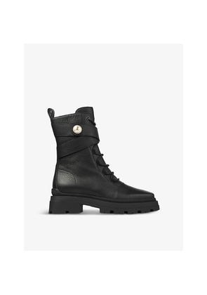 Womens Jimmy Choo Noemi 45 Logo-Embellished Grained-Leather Heeled Ankle Boots