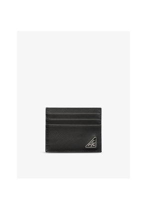 Mens Prada Triangle-Plaque Leather Card Holder