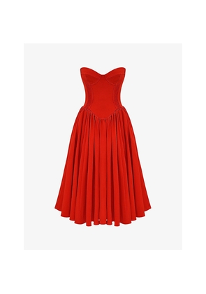 Womens House of CB Elizabeth Sweetheart-Neck Woven Midi Dress