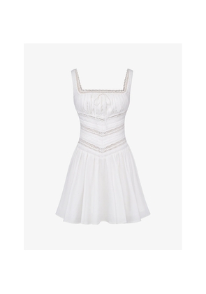 Womens House of CB Tiffani Square-Neck Lace-Trim Stretch-Cotton Mini Dress