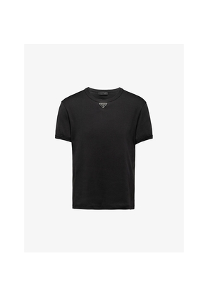 Mens Prada Logo-Plaque Slim-Fit Cotton-Jersey T-Shirt