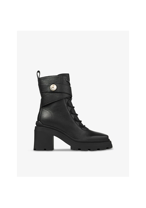 Womens Jimmy Choo Noemi 80 Logo-Embellished Grained-Leather Heeled Ankle Boots