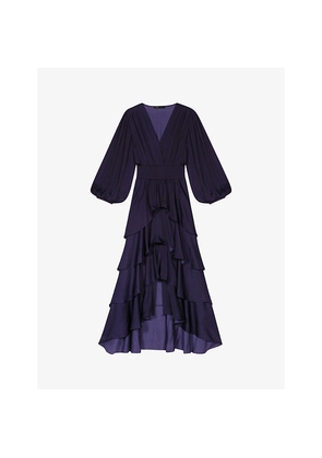 Womens Maje Ruffinella Smocked-Waist Ruffled Woven Maxi Dress