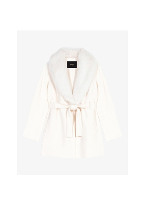 Womens Maje Galaxyo Belted-Waist Wool-Blend Coat