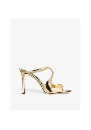 Womens Jimmy Choo Anise 95 Liquid-Gold Leather Heeled Sandals