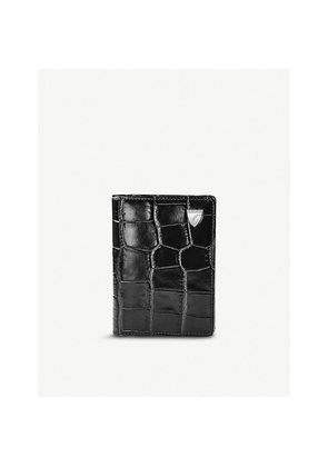 Mens Aspinal Of London Double Fold Croc-Embossed Leather Card Holder